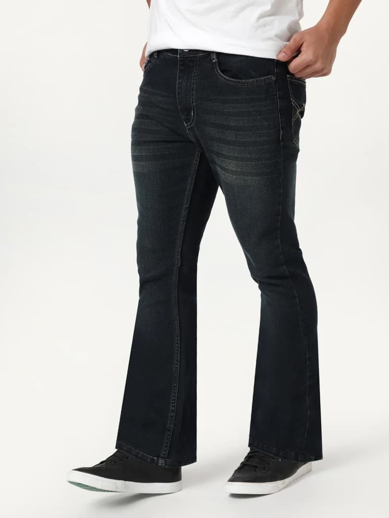 Men's Carbon Blue Bootcut Fit Mid Rise Heavy Washed Jeans Stretchable — photo 3
