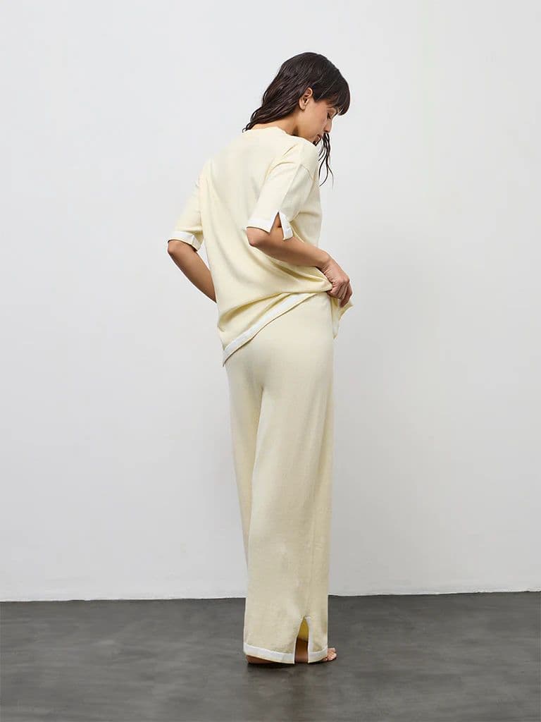 Wunderlove Light Yellow Contrast Detailed High-Rise Pants — photo 4
