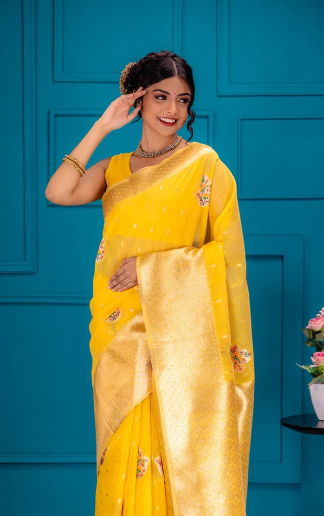 Mimosa Women's Woven Design Banarasi Style Art Silk Saree With Blouse Piece : SA00001759GDFREE — photo 2