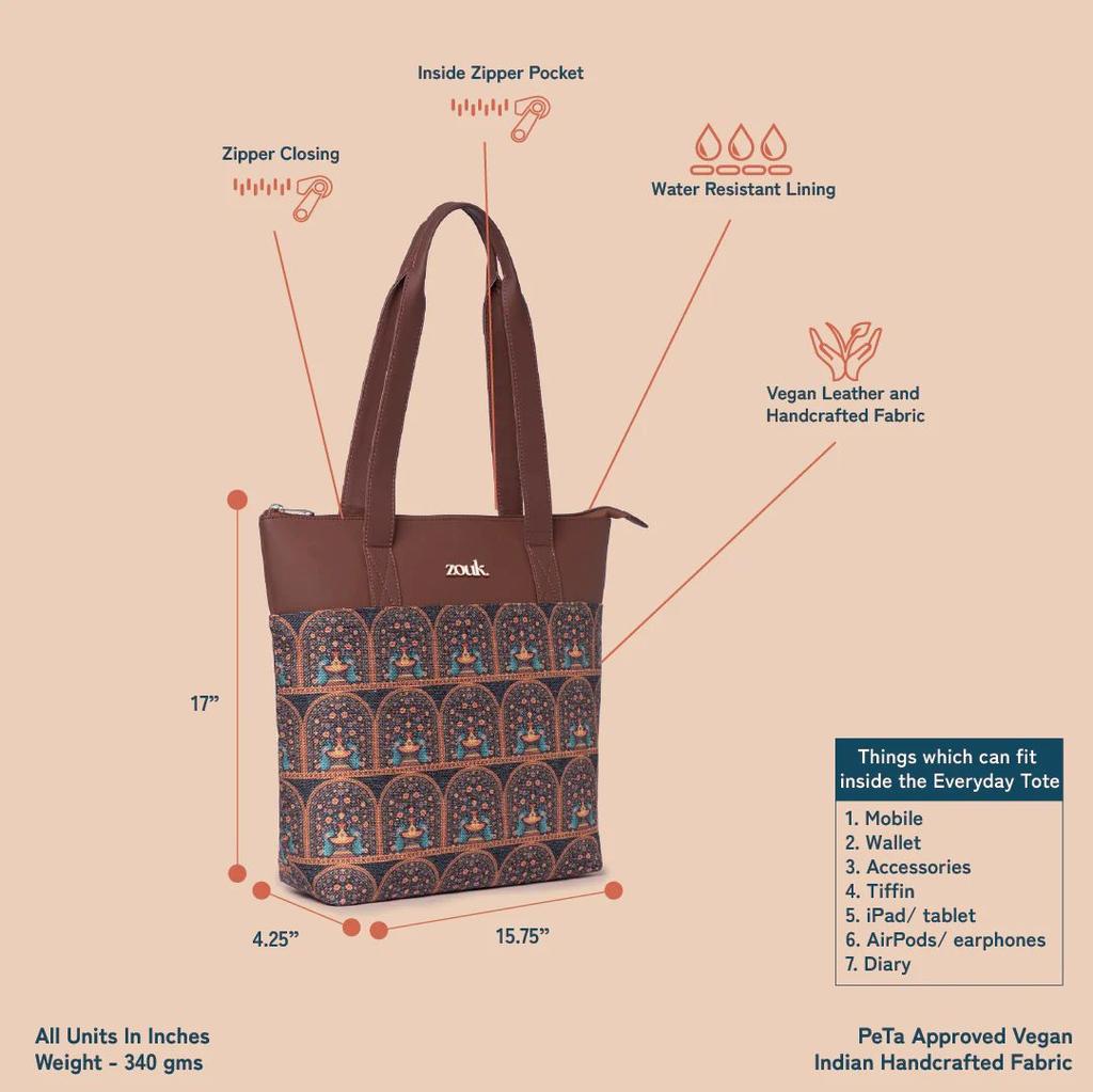 Royal Indian Peacock Motif Everyday Tote Bag & Chain Wallet Combo — photo 4