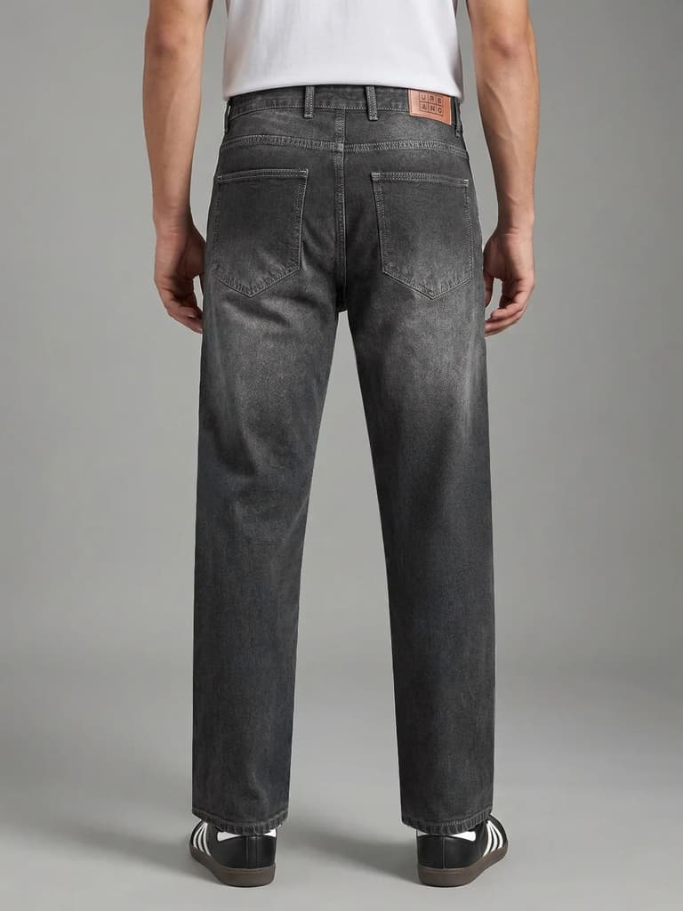 Men's Grey Relaxed Fit Washed Denim Jeans Non-Stretchable — photo 3