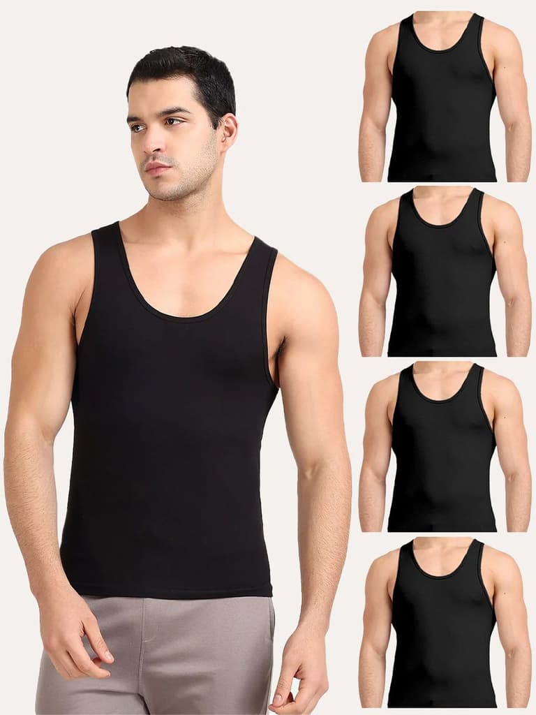 Regular Fit Organic Cotton Comfort Vest for Men-Pack of 5 — photo 2