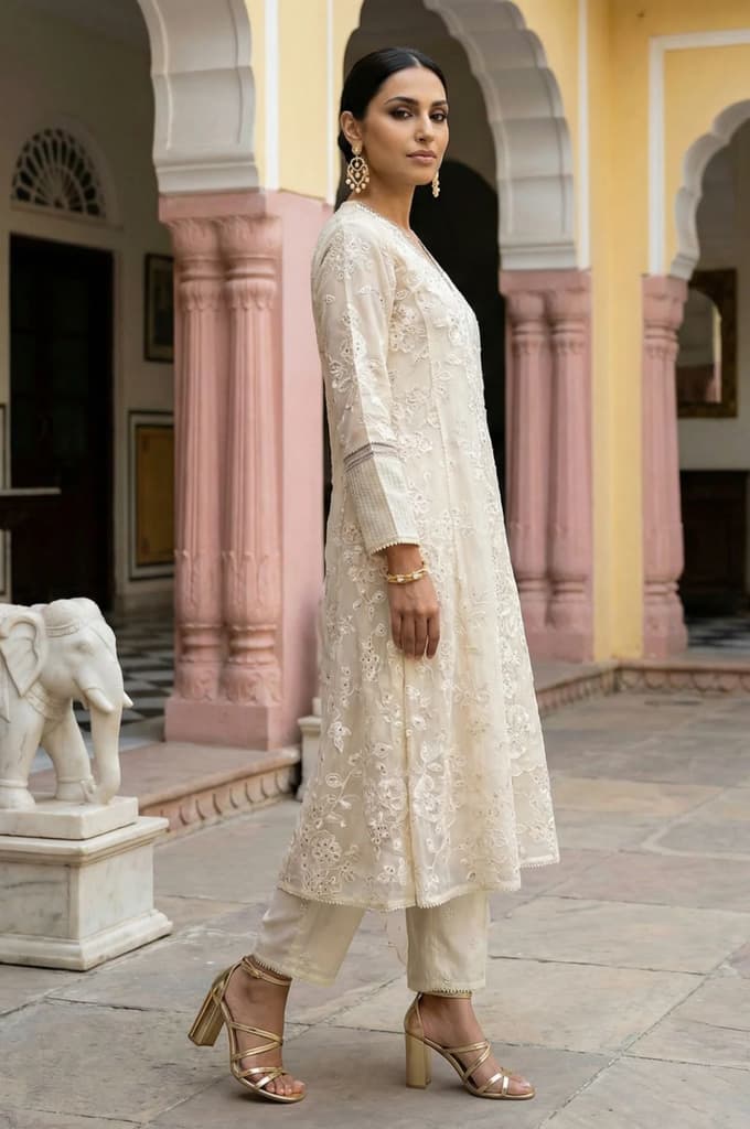Powder Yellow Sequins Embroidered Straight Georgette Kurta with Straight Pants and Dupatta Set — photo 6