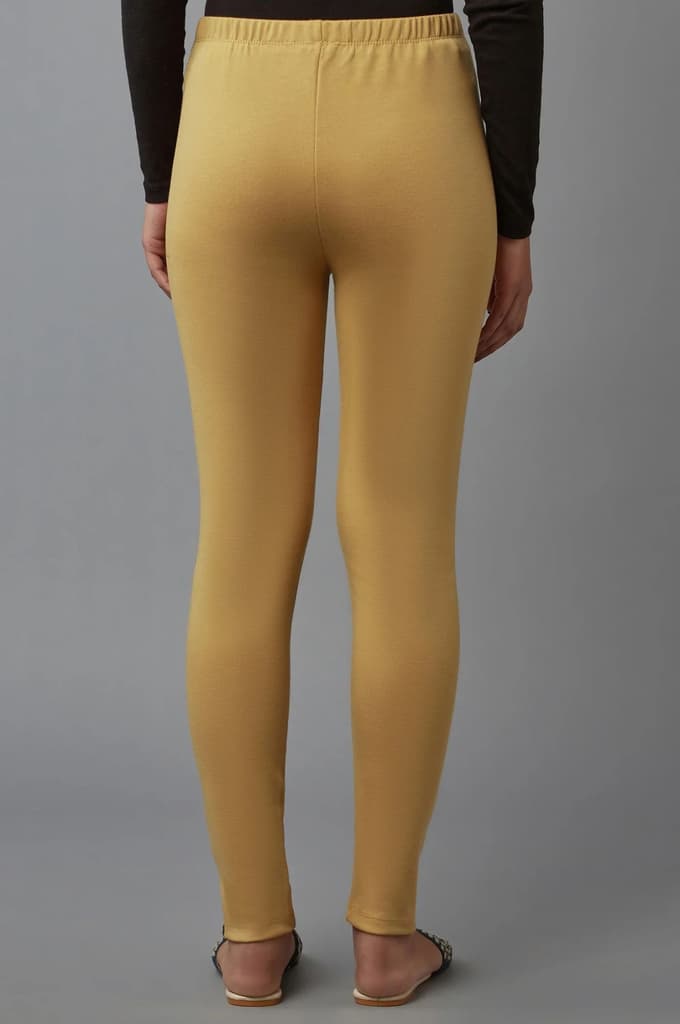 Gold Solid Skinny Fit Tights With Elasticated Waist — photo 2
