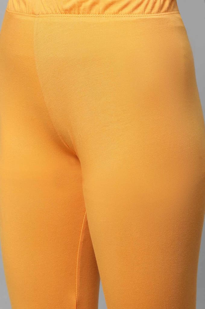 Orange Solid Skinny Fit Cotton Tights With Elasticated Waist — photo 6