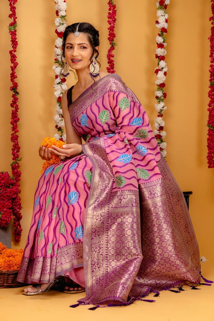 Mimosa Women's Woven Design Kanjivaram Style Art Silk Saree With Blouse Piece : SA00001600PNKFREE — photo 5