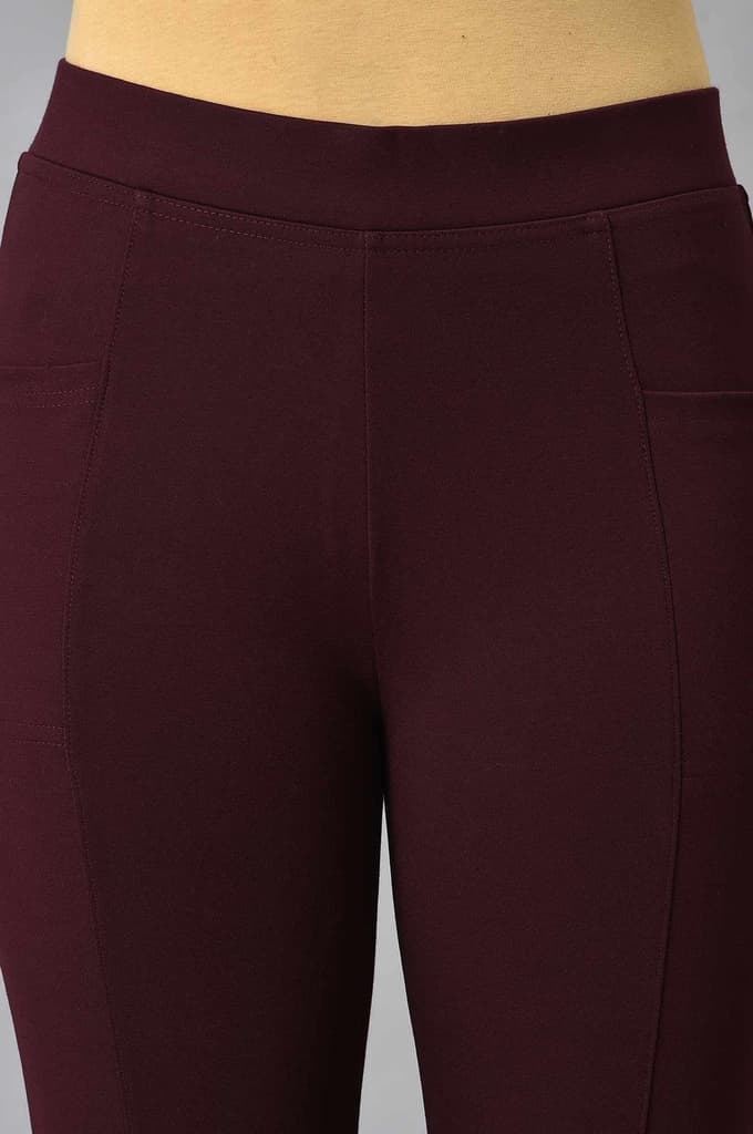 Maroon Solid Skinny Fit Yoga Tights With Elasticated Waistband — photo 6