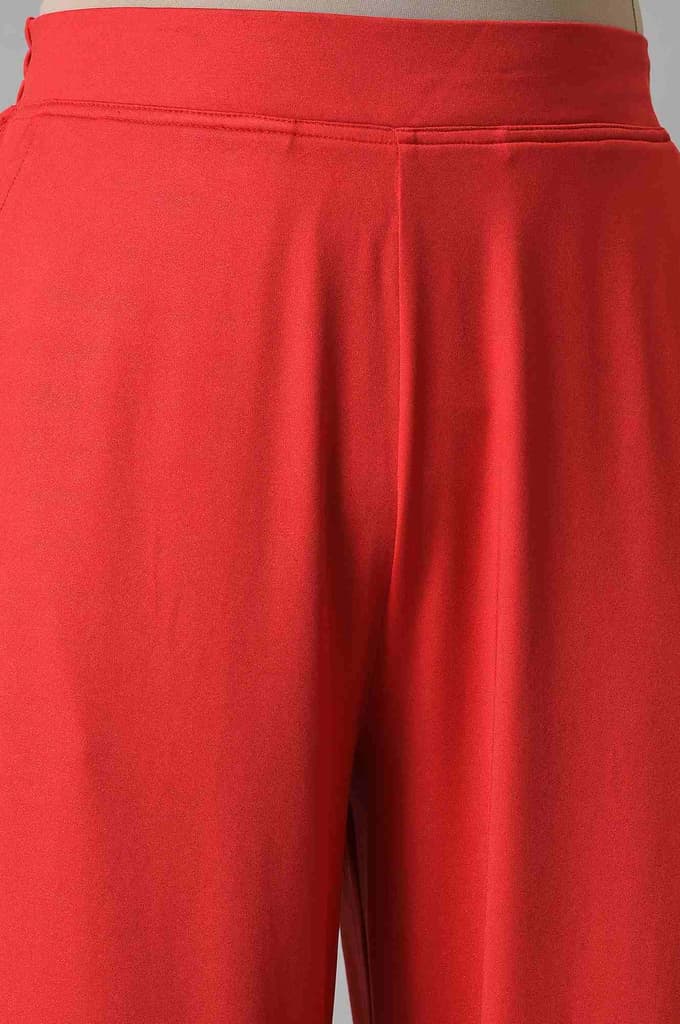Red Solid Straight Fit Palazzo With Side Pockets — photo 6