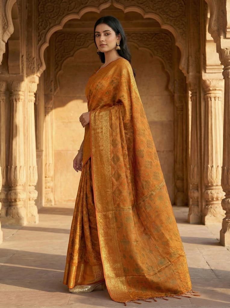 MIMOSA Women's Woven Design Patola Style Raw Silk Saree with Blouse Piece - Mustard ( SA00003138MSFREE ) — photo 3