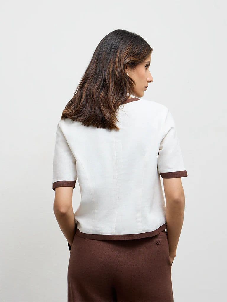 Wardrobe Off-White Contrast-Detailed Cotton Blouse — photo 4