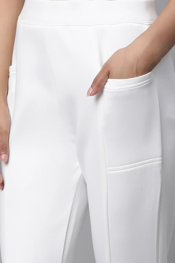 White Solid Skinny Fit Tights With Side Pockets — photo 7
