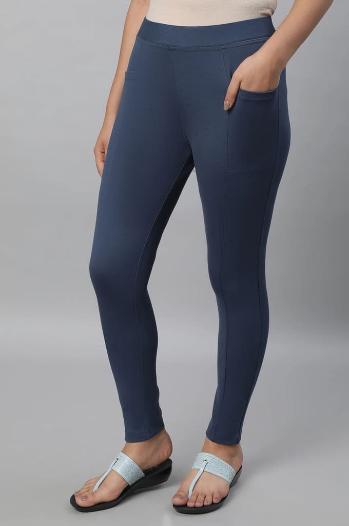 Light Blue Solid Yoga Tights — photo 3