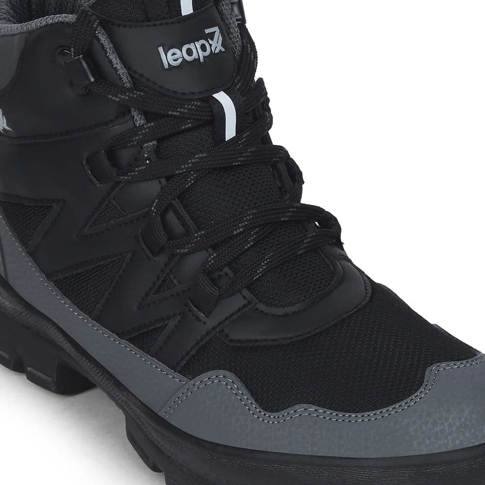 Leap7x Black Sports Lace-Up Trekking Shoes For Men DRAWNER-1E By Liberty — photo 4