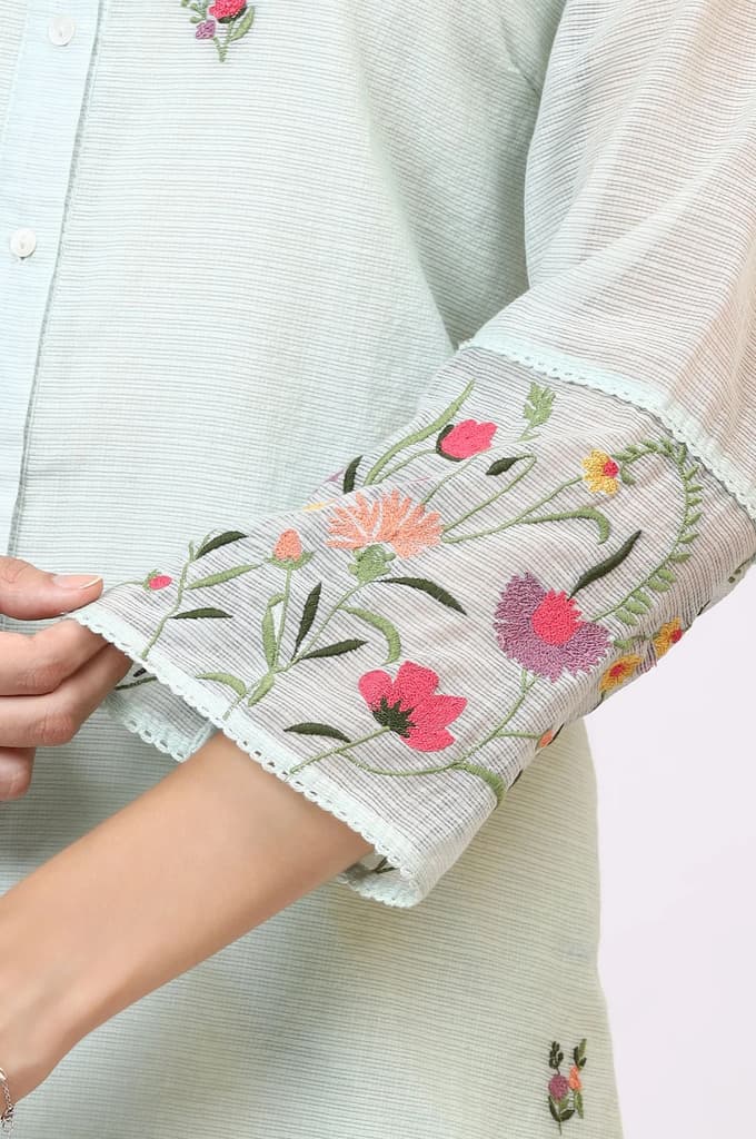 Mint Green Floral Embroidered Kota Tunic — photo 7