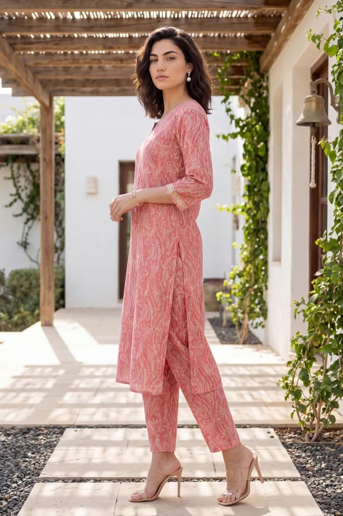 Pink Paisley Printed Modal Straight Kurta and Pants Co-ord Set — photo 4