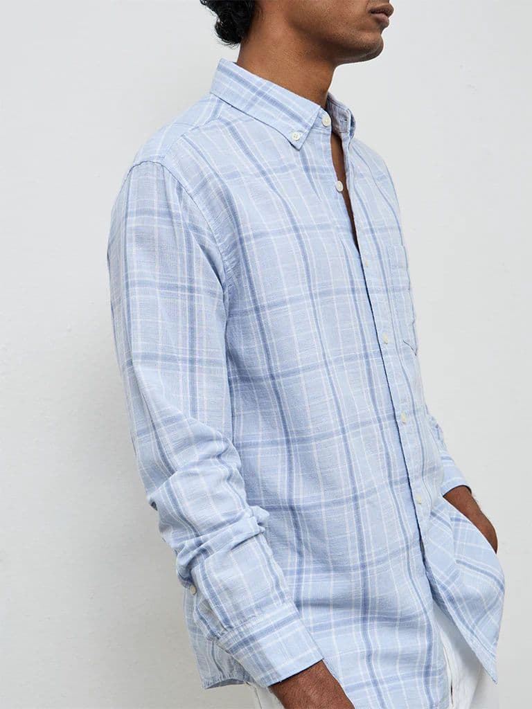 WES Casuals Light Blue Relaxed-Fit Cotton-Blend Shirt — photo 3