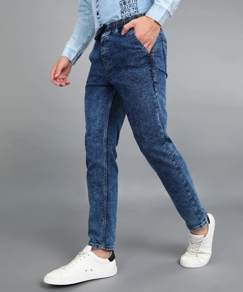 Men's Dark Blue Regular Fit Washed Jogger Jeans Stretchable — photo 3