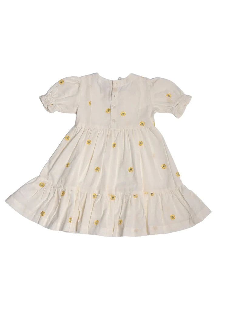 Utsa Kids Girls White Floral Embroidered Cotton-Blend Dress - (2-8 yrs) — photo 4
