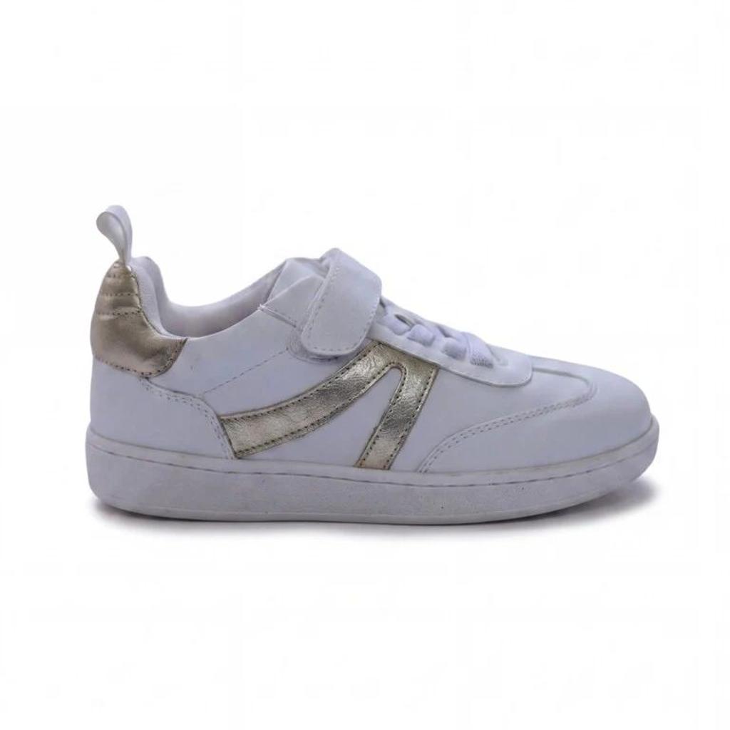 Yellow White and Gold Sparkle Deatiled Velcro Strap Sneakers