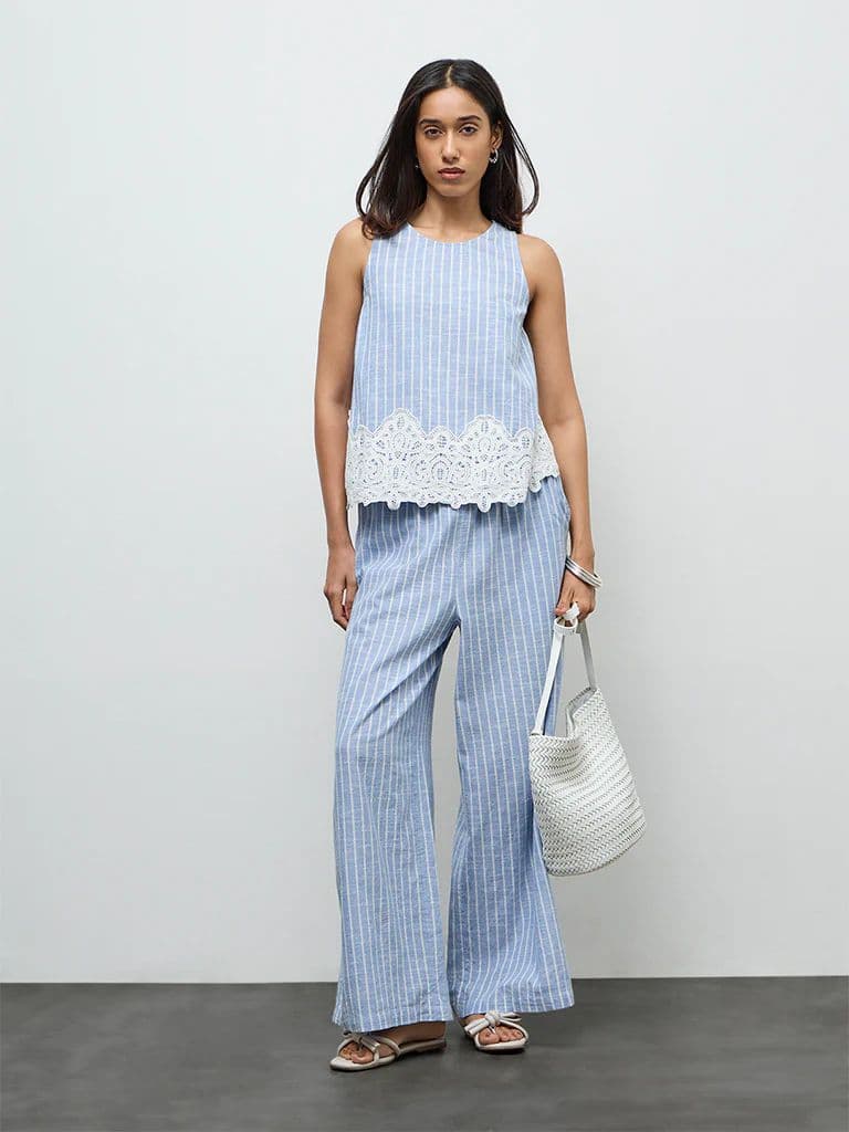 LOV Light Blue Striped Cotton Top — photo 2
