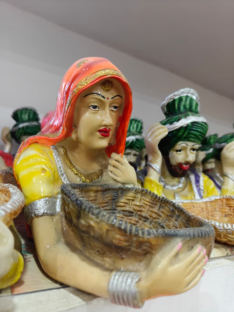 Indian Woman Statue | Clay | Orange | Decorative