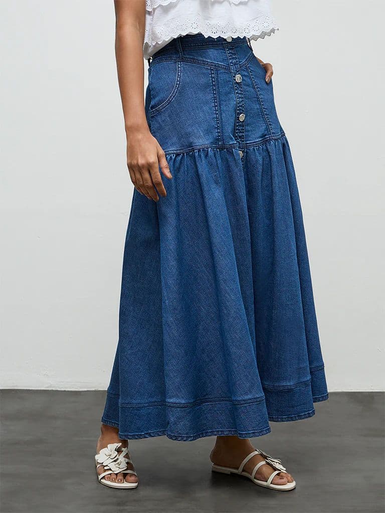 LOV Blue Solid Denim Skirt — photo 2