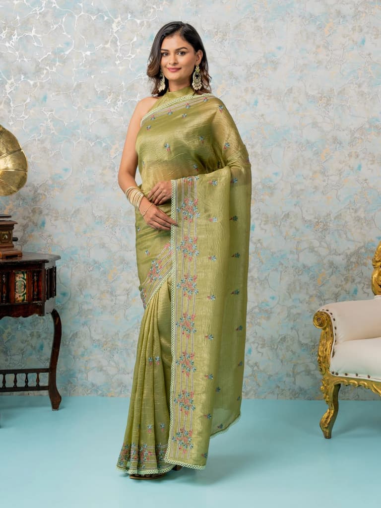Mimosa Women's Woven Design Banarasi Style Tissue Crush Saree With Blouse Piece : SA00002017OLFREE — photo 8