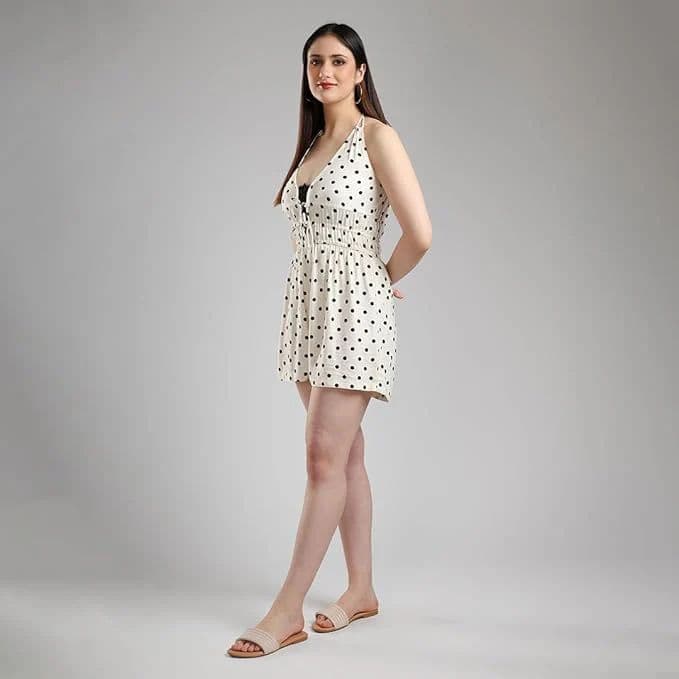 Women’s Polka Dot Halter Romper – Sleeveless V-Neck Elastic Waist — photo 7