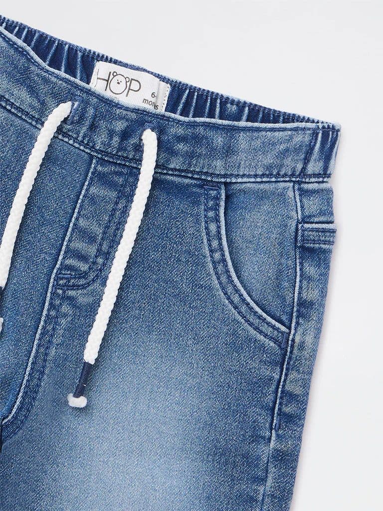 HOP Baby Boys Dark Blue Faded Mid-Rise Denim Joggers — photo 4