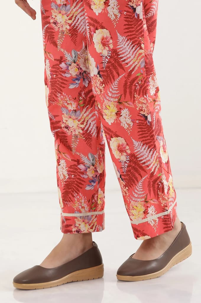 Red Floral Printed Wide Leg Cotton Palazzo With Elasticated Waist — photo 10