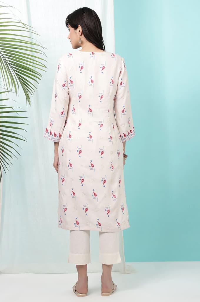 Off-White Floral Printed Rayon Straight Kurta — photo 6
