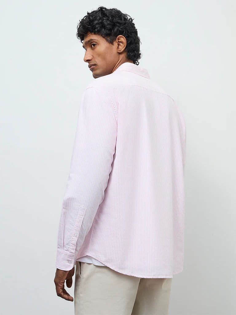 WES Casuals Pink Striped Relaxed-Fit Cotton Shirt — photo 4