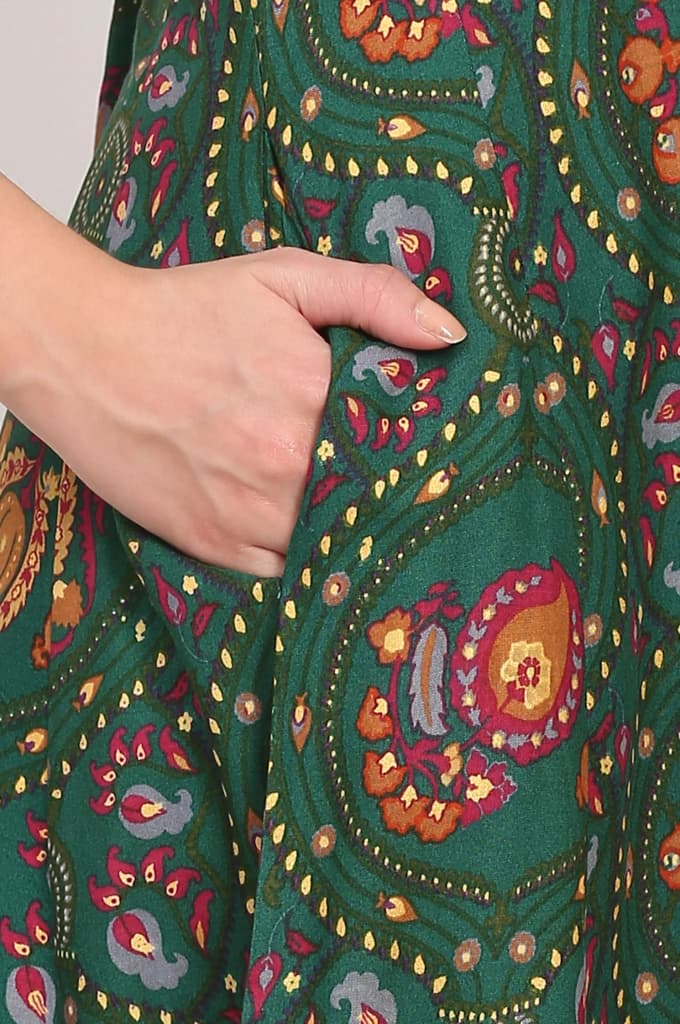 Dark Green Floral Printed Flared Chanderi Kurta, Straight Pant and Dupatta Co-ord Set — photo 8