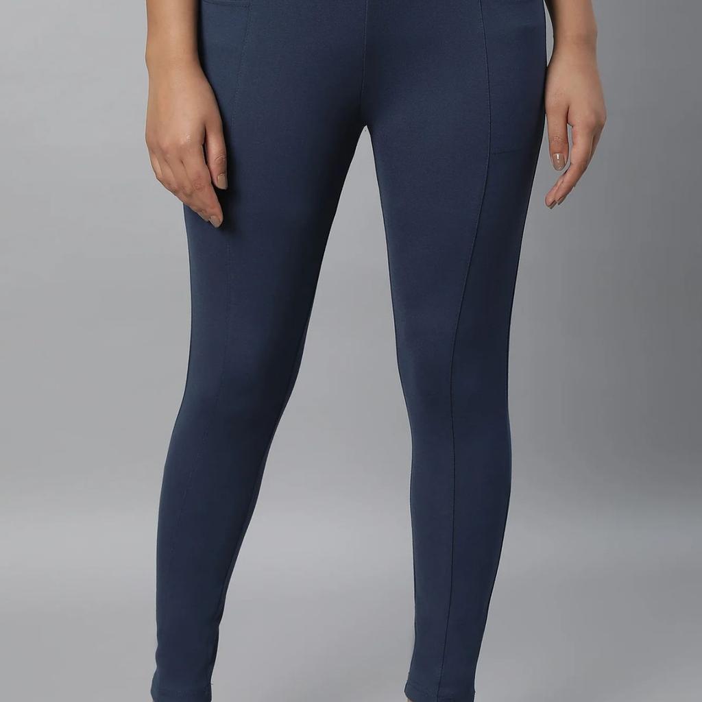 Light Blue Solid Yoga Tights