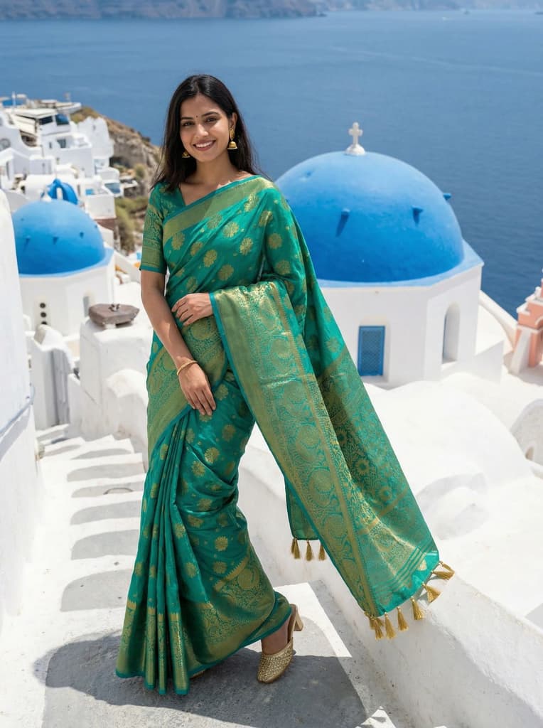 MIMOSA Women's Woven Design Kanjivaram Style Art Silk Saree with Blouse Piece - Saffire ( SA00003142SFFREE ) — Default Title