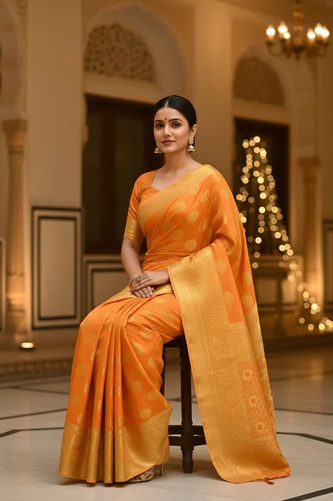 MIMOSA Women's Woven Design Kanjivaram Style Art Silk Saree with Blouse Piece - Gold ( SA00003142GDFREE ) — photo 3