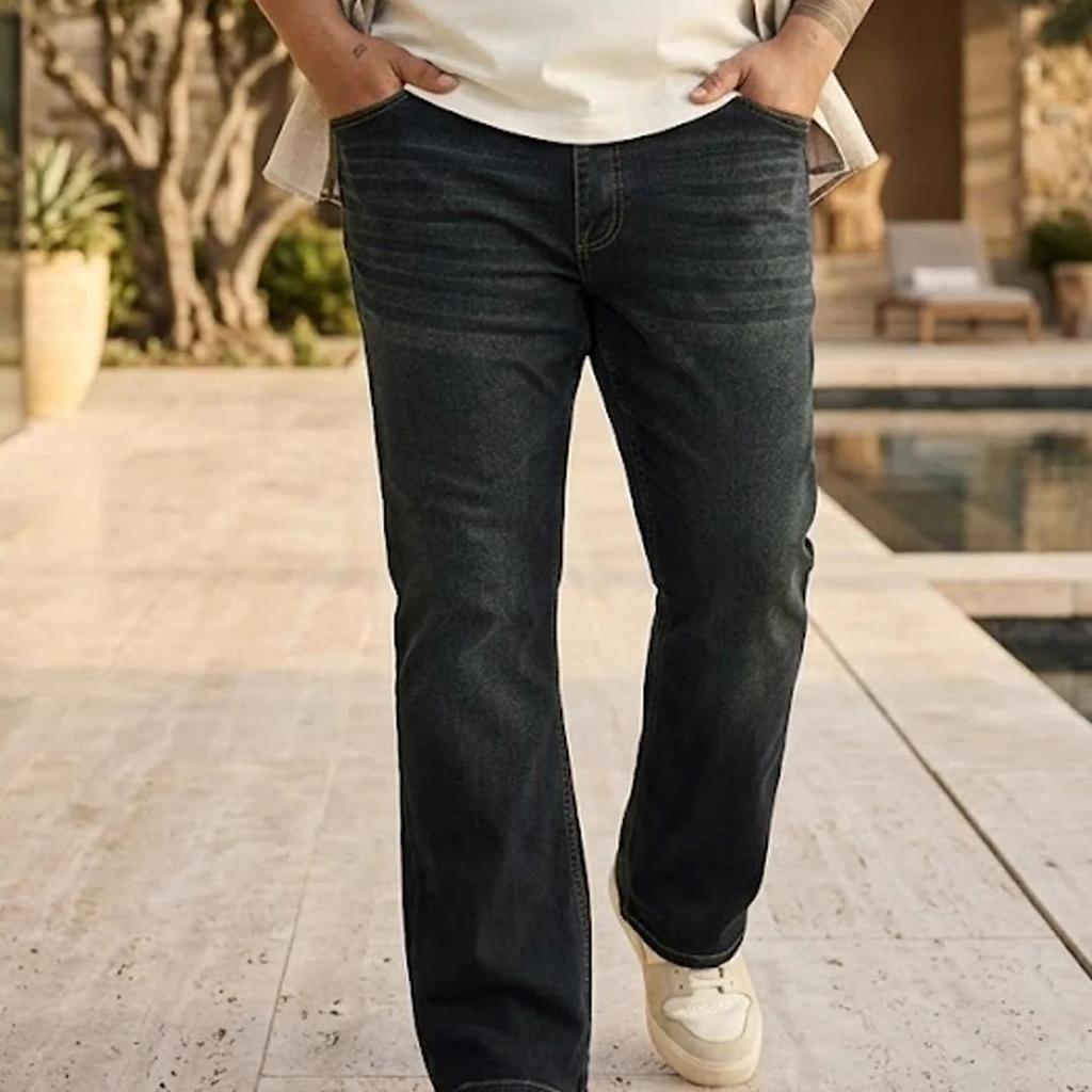 Plus Men's Carbon Blue Bootcut Fit Mid Rise Heavy Washed Jeans Stretchable