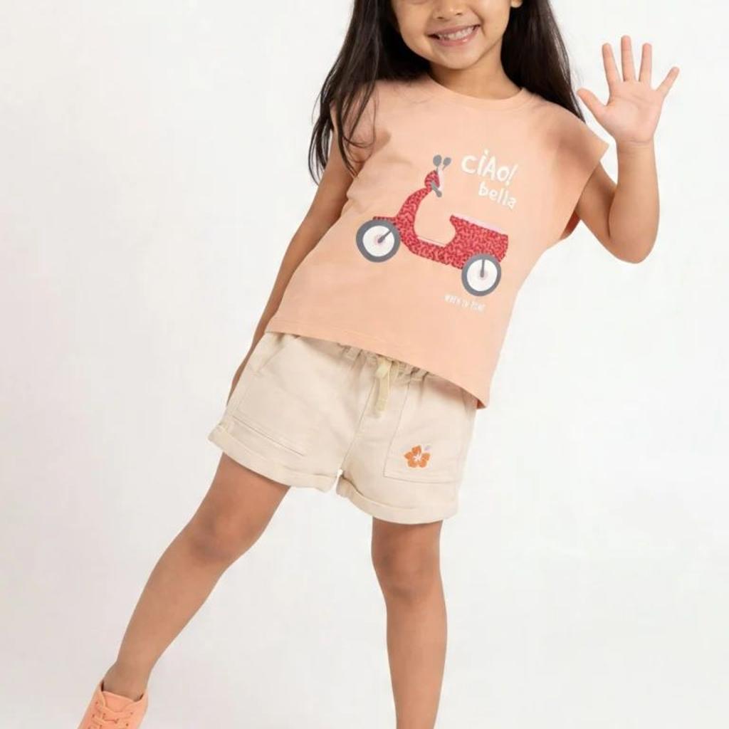 HOP Kids Girls Coral Graphic Design Cotton T-Shirt