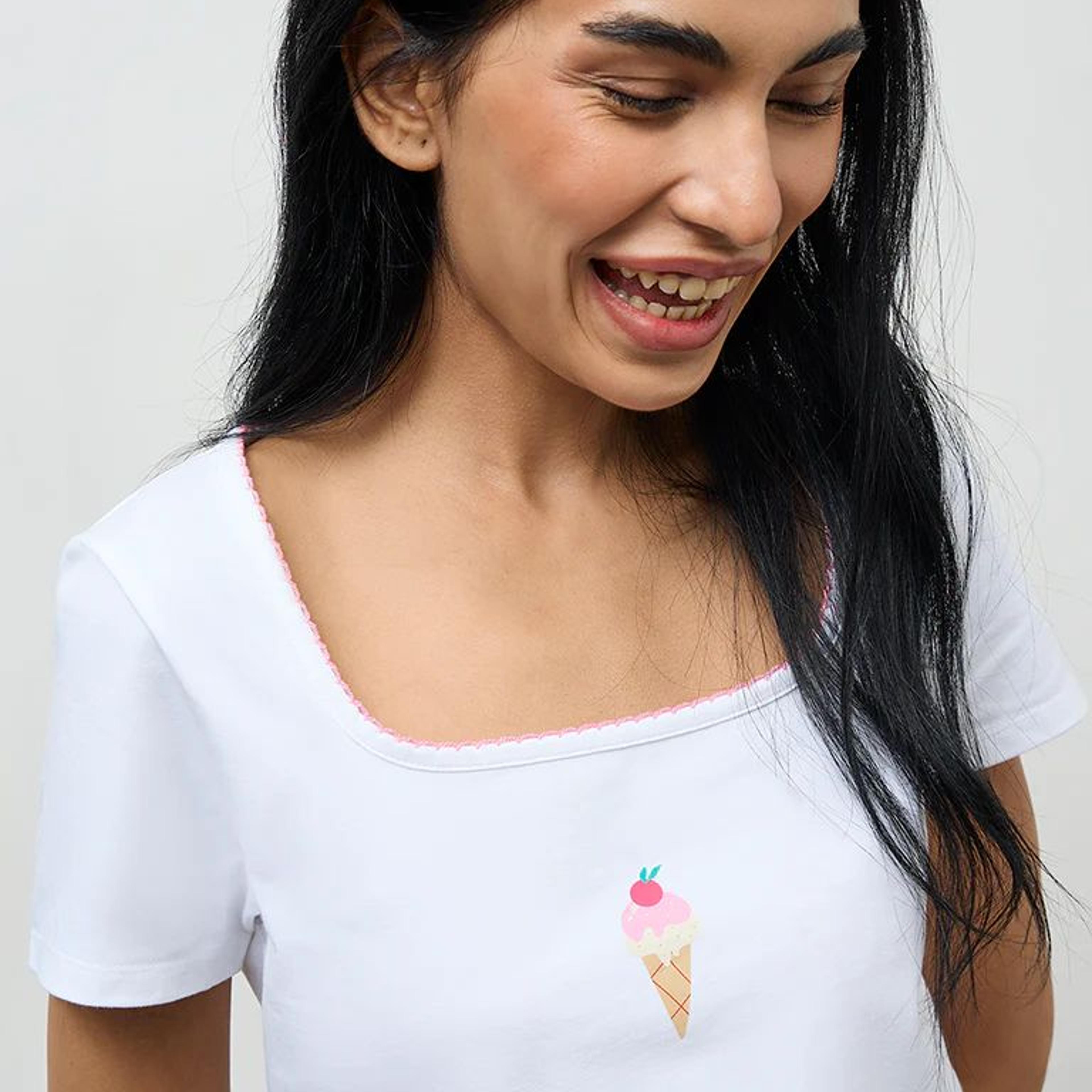 Superstar White Printed Cotton-Blend Top