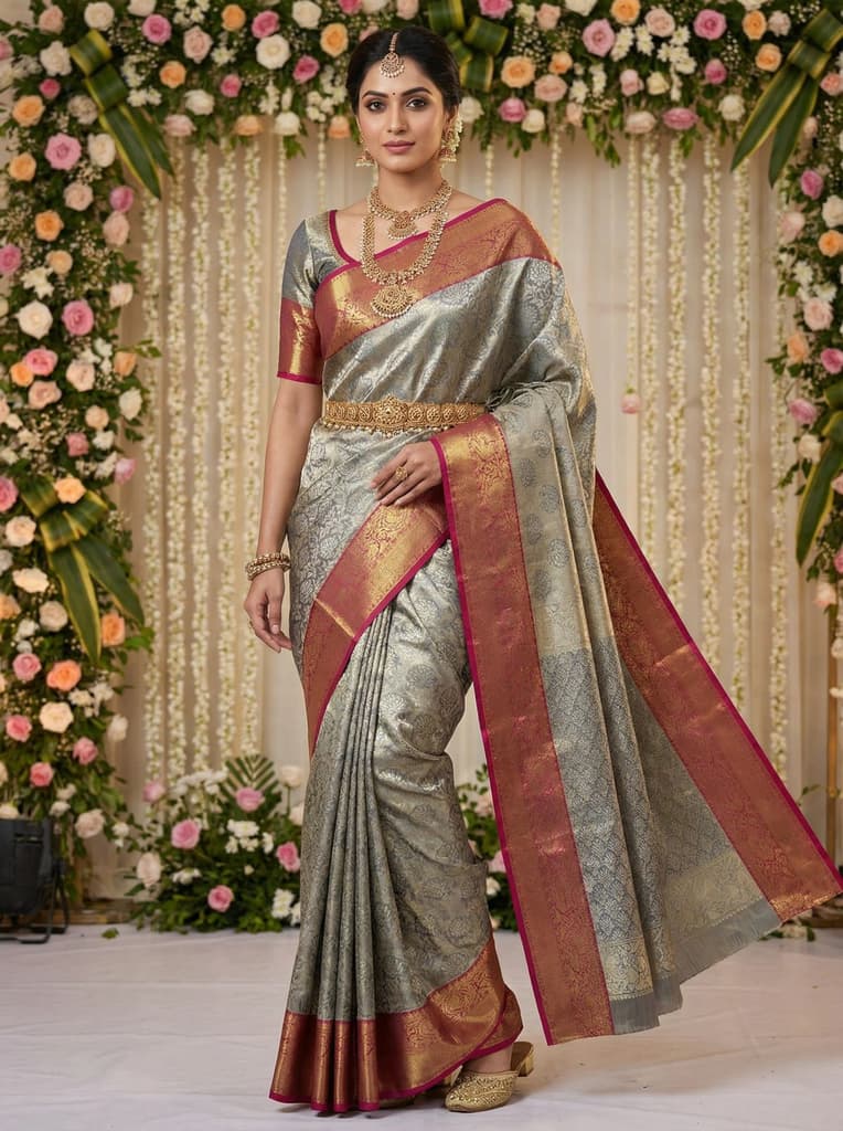 MIMOSA Women's Woven Design Kanjivaram Style Art Silk Saree with Blouse Piece - Navy Blue (SA00002446NVFREE) — photo 2