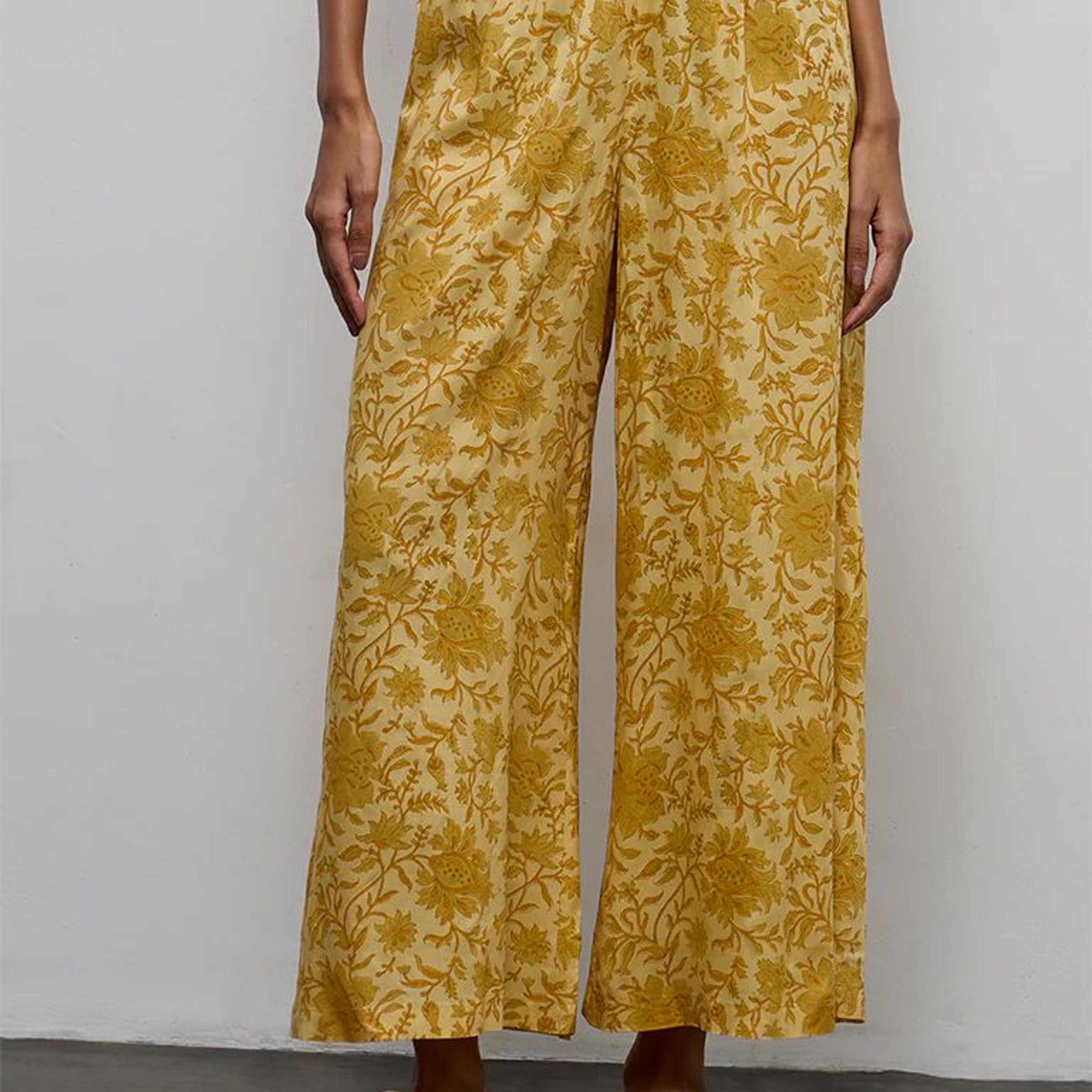 Zuba Yellow Floral Printed Palazzos