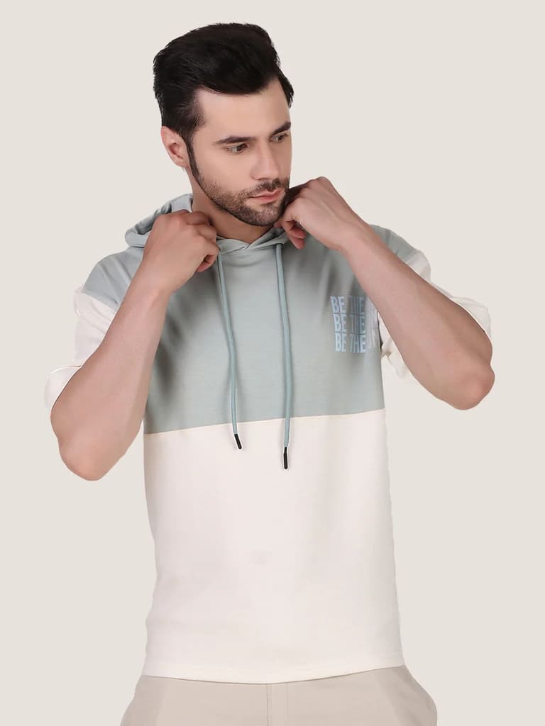 Unisex Blue & White Colourblock Half Sleeve Sweatshirt — photo 2
