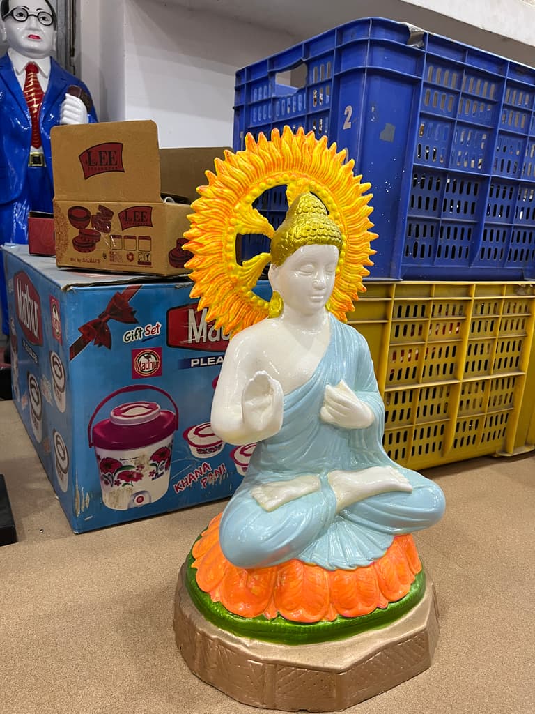 Buddha Statue | Sculpture | Porcelain | Blue, Yellow, Orange, Green