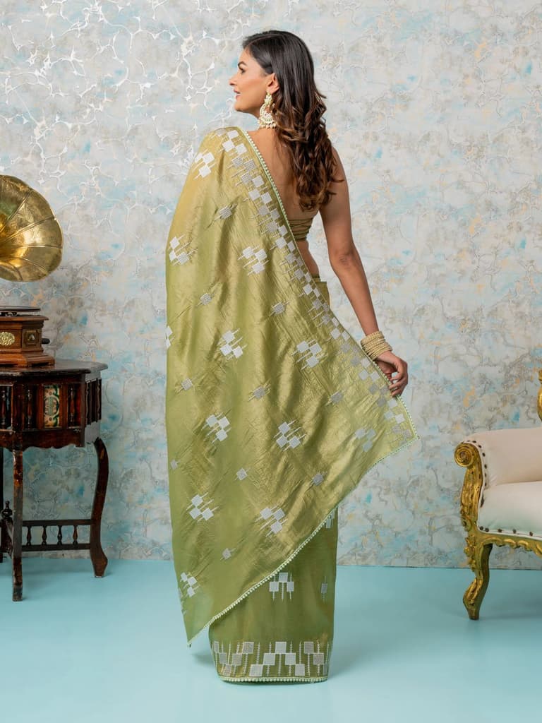 Mimosa Women's Woven Design Banarasi Style Tissue Crush Saree With Blouse Piece : SA00002009OLFREE — photo 3