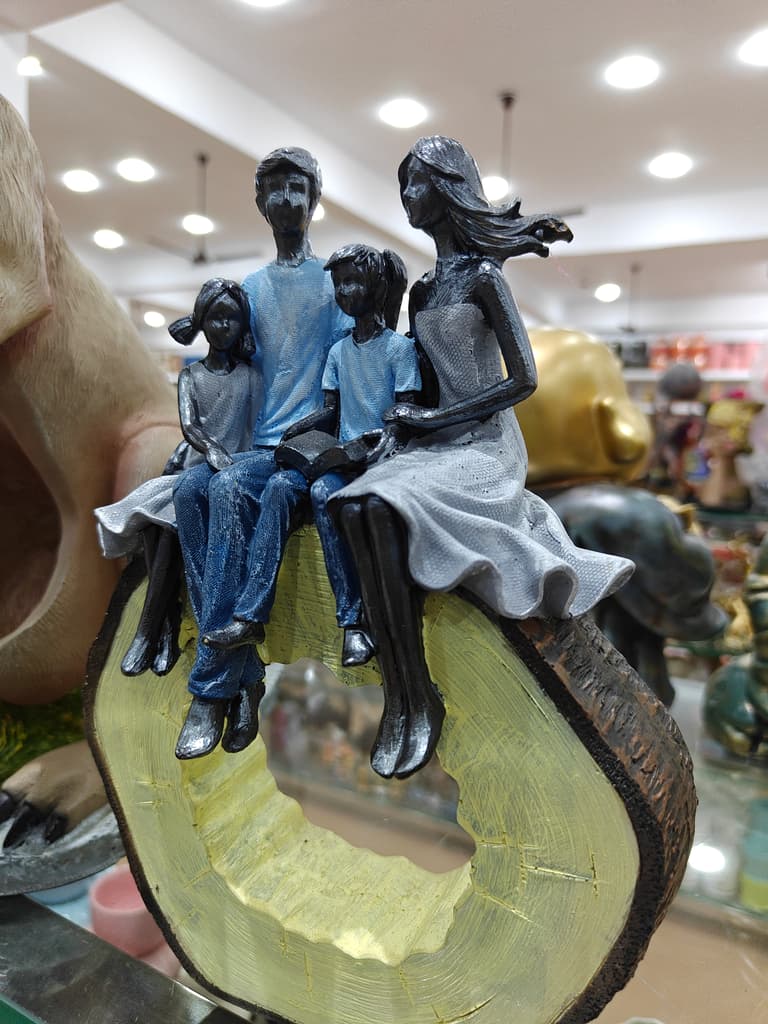 Statue of a Family Sitting on a Log | Wooden | Brown
