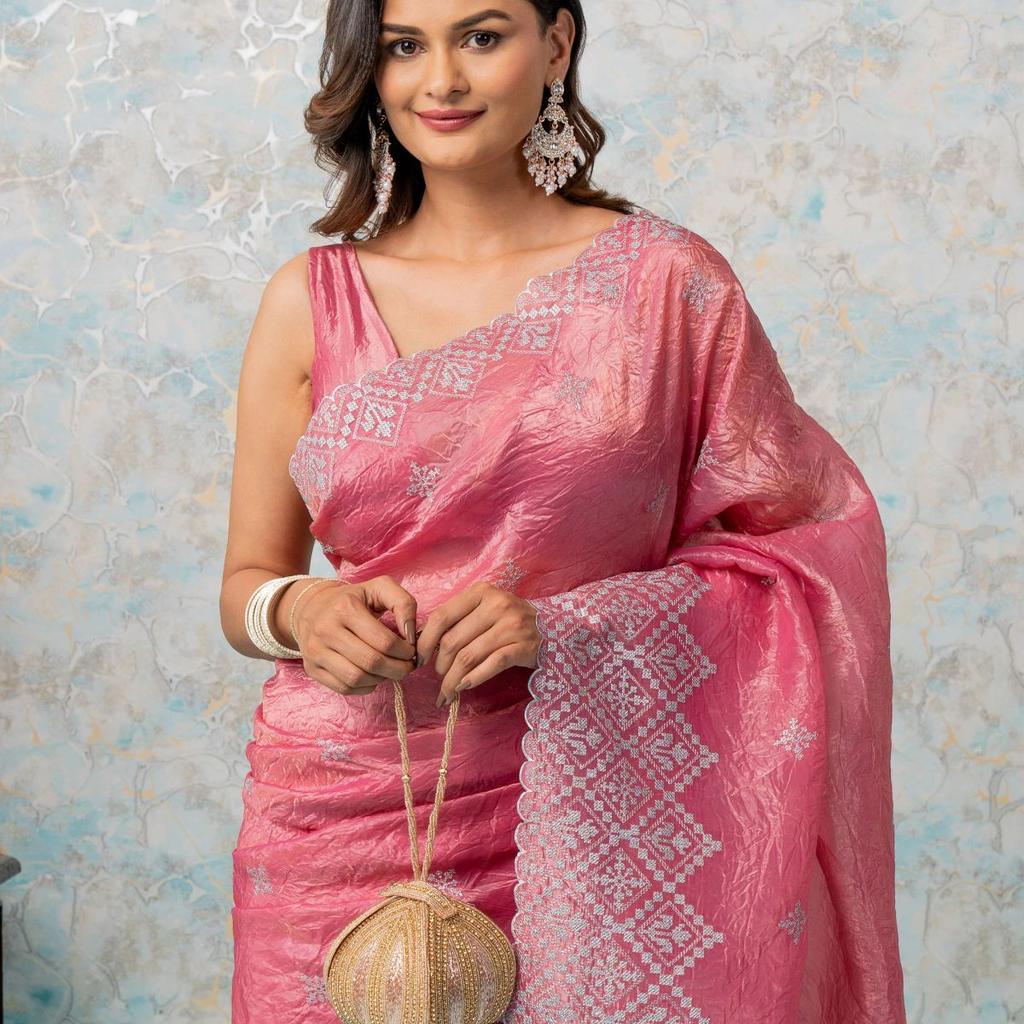 Mimosa Women's Woven Design Banarasi Style Tissue Crush Saree With Blouse Piece : SA00002015STFREE