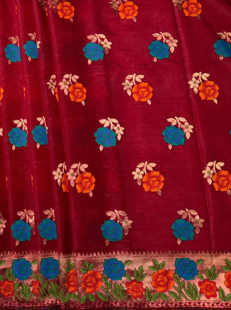 MIMOSA Women's Woven Design Paithani Style Raw Silk Saree with Blouse Piece - Maroon ( SA00003129MRFREE ) — photo 6