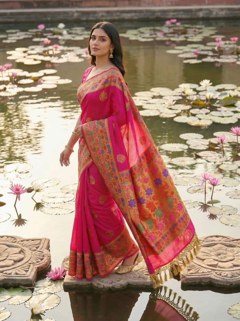 MIMOSA Women's Woven Design Paithani Style Raw Silk Saree with Blouse Piece - Rani ( SA00003127RNFREE ) — photo 3