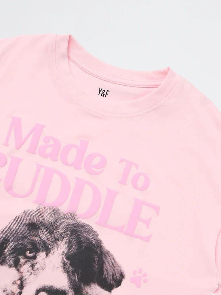 Y&F Kids Girls Pink Printed Cotton T-Shirt — photo 6