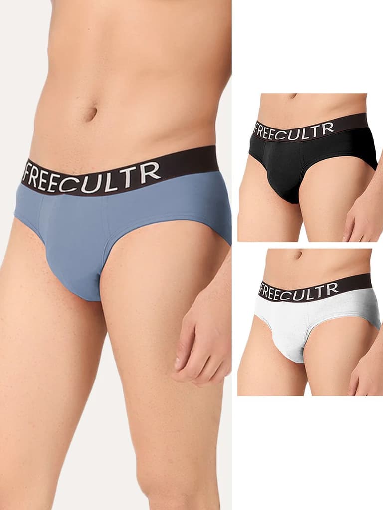 Men's Organic Cotton Briefs Pack of 3 — Black; Shadow Blue; White / S / Men